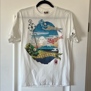 BAPE White Graphic Tee with Fish Design